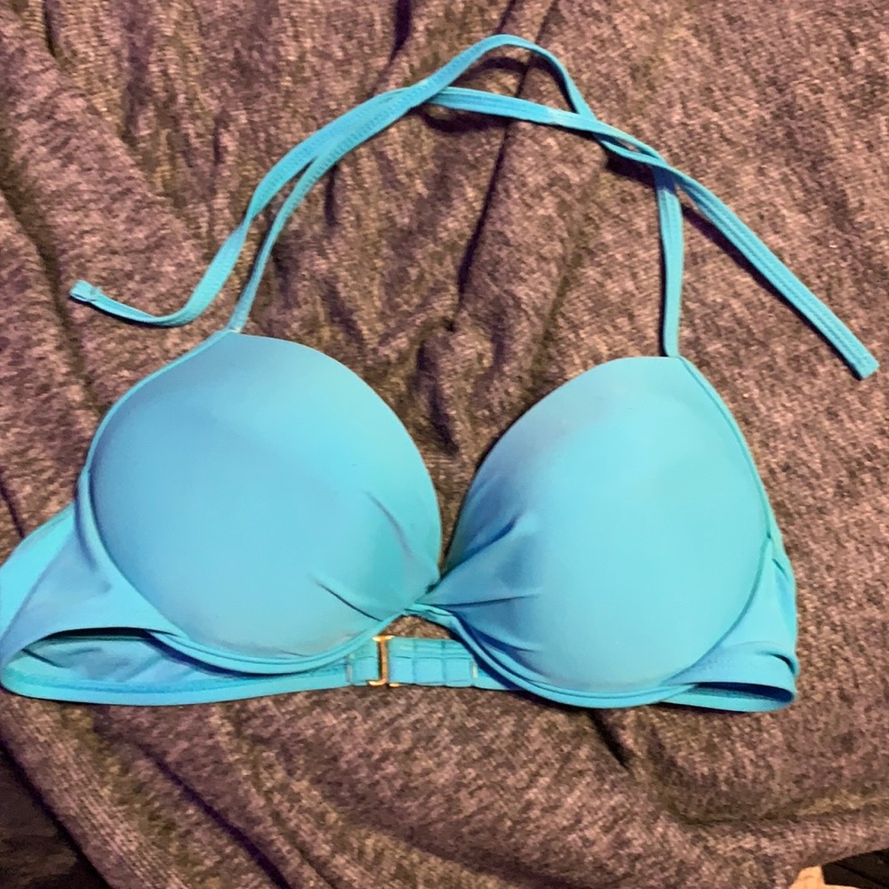 Blue halter bathing suit push-up top